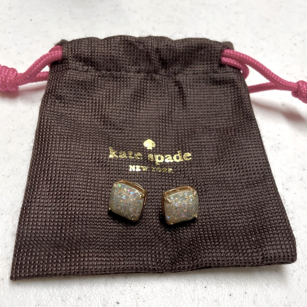 Kate Spade White‎ Opal Pearl Glitter Square Stud Earrings